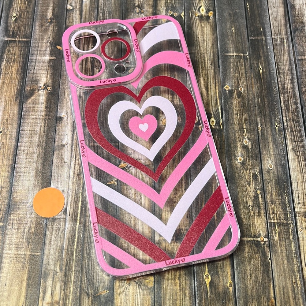 5for$10 Looped Pink Red Heart Transparent Lucky IPhone 14 Pro Max Phone Case